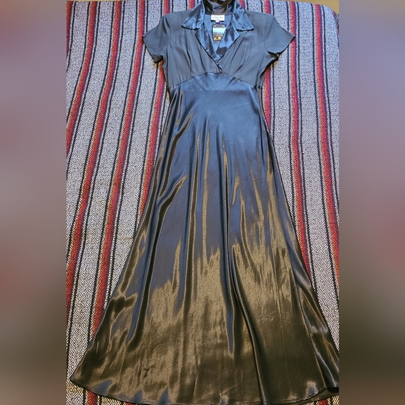 90's Does 40's Harlow Hollywood Glamorous Satin Look Maxi Dress Size 10 - Picture 2 of 16